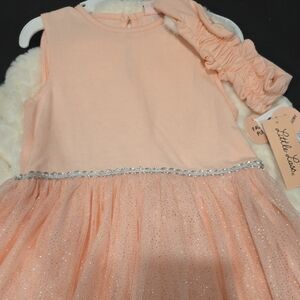 Little Lass Coral Dress with Silver Accents
